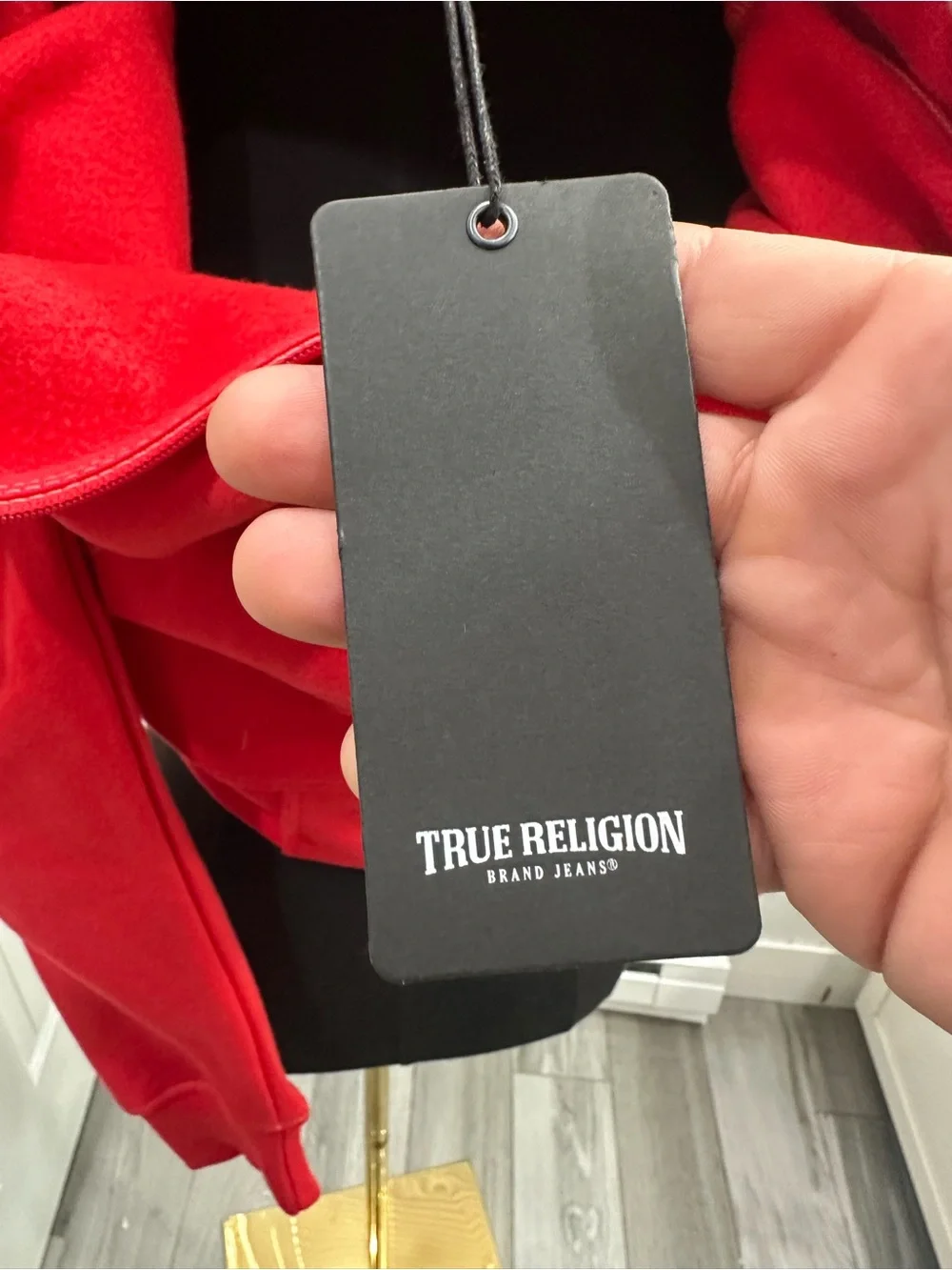 True Religion Red Full-Zip Hoodie with White Horseshoe